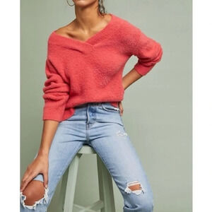 Anthropologie Clayton Wool Alpaca Blend Fuzzy V Neck Bell Sleeve Sweater